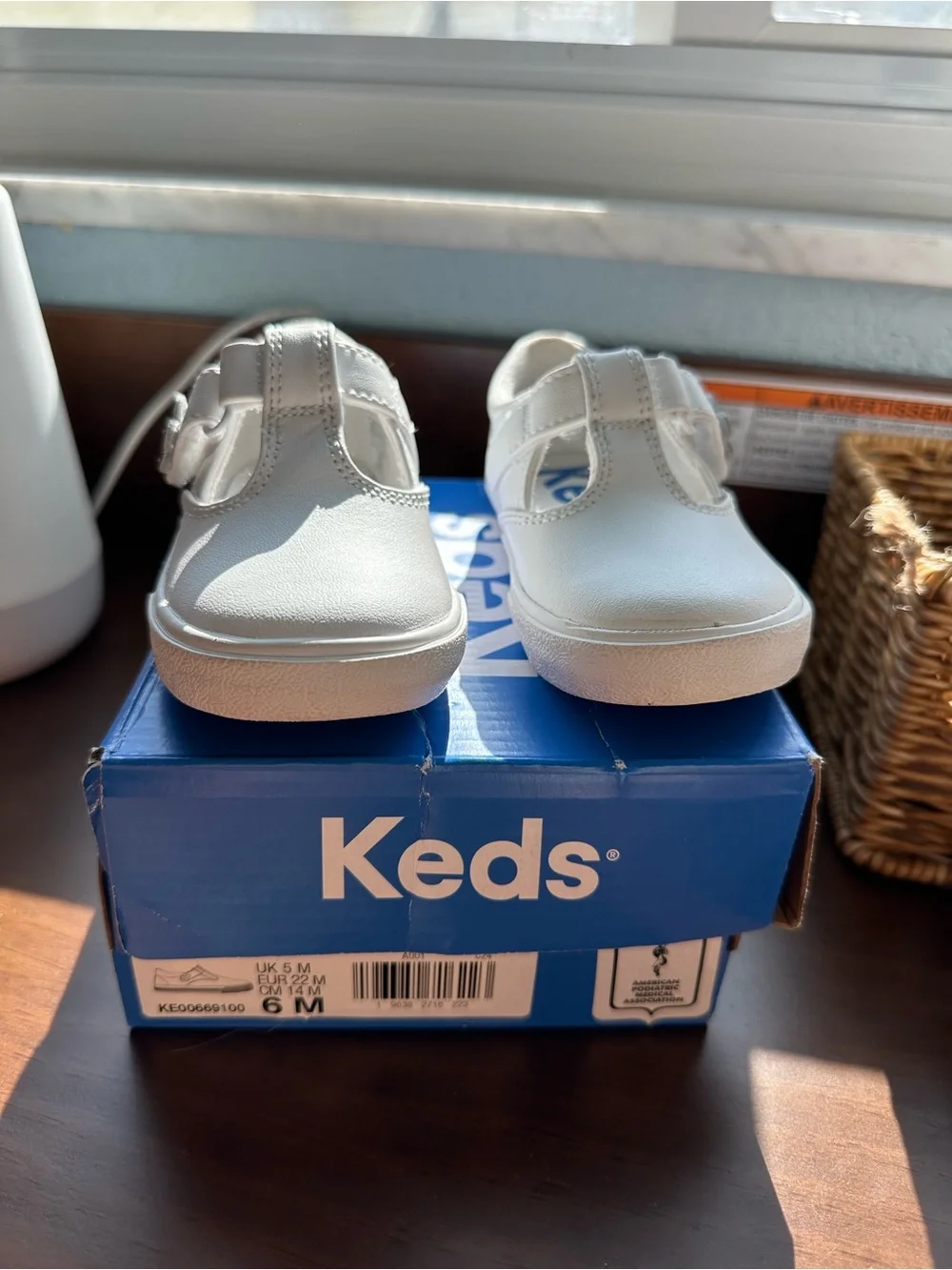 Keds Kids White T-Strap Mary Jane with Flower Accent